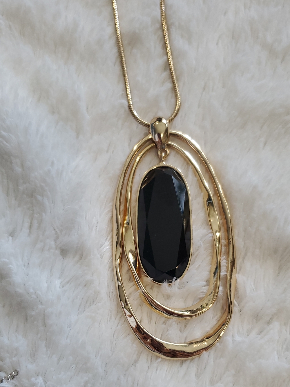 Gold-Tone Necklace with Black Faceted Stone Pendant